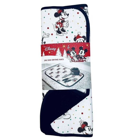 Disney Mickey Minnie Mouse Holiday 2-Pack Dish Drying Mats 16x18 in Christmas - Picture 1 of 4